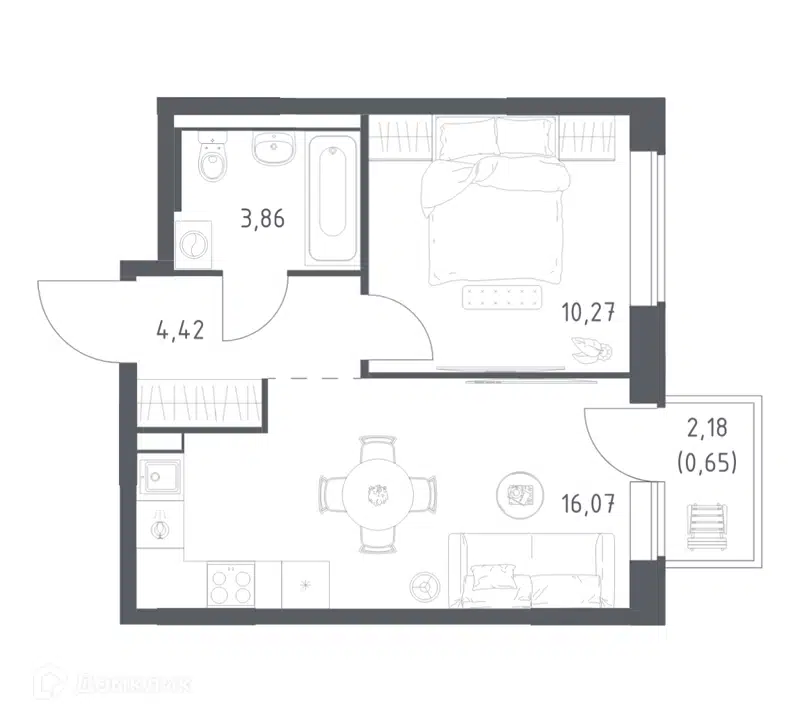 1-комнатная квартира 35.27 м² Большое Юрлово