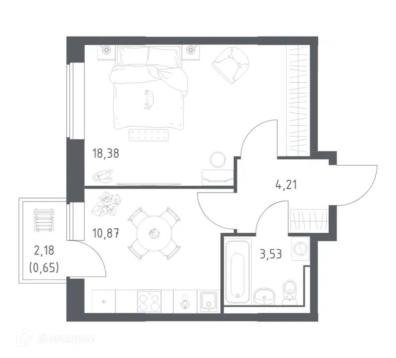 1-комнатная квартира 37.64 м² Большое Юрлово