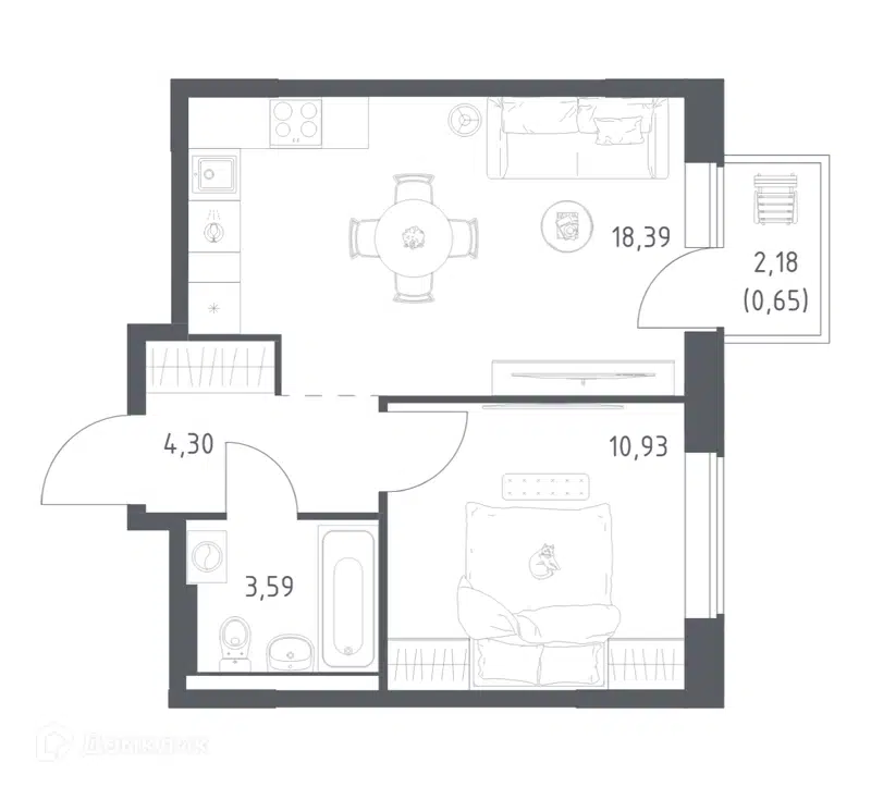 1-комнатная квартира 37.86 м² Большое Юрлово
