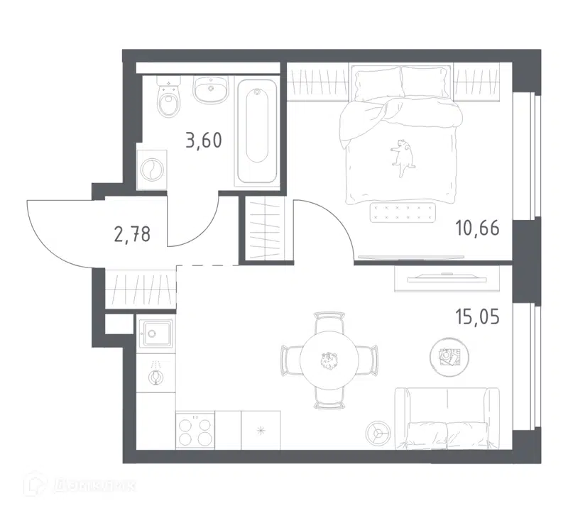 1-комнатная квартира 32.09 м² Большое Юрлово