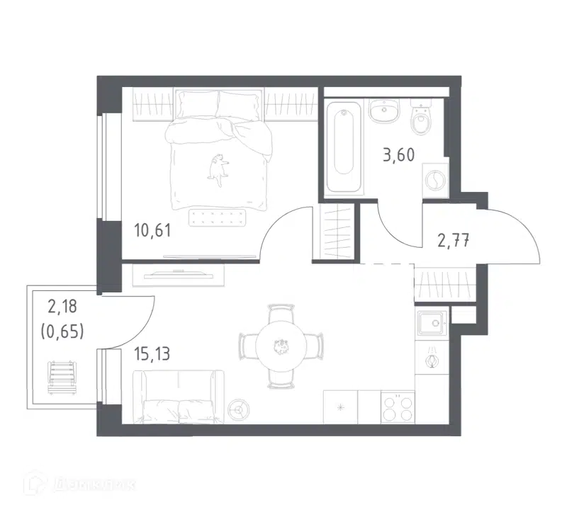 1-комнатная квартира 32.76 м² Большое Юрлово