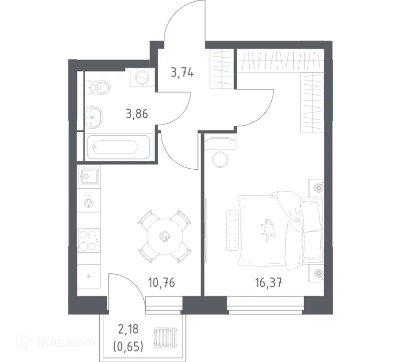 1-комнатная квартира 35.38 м² Большое Юрлово