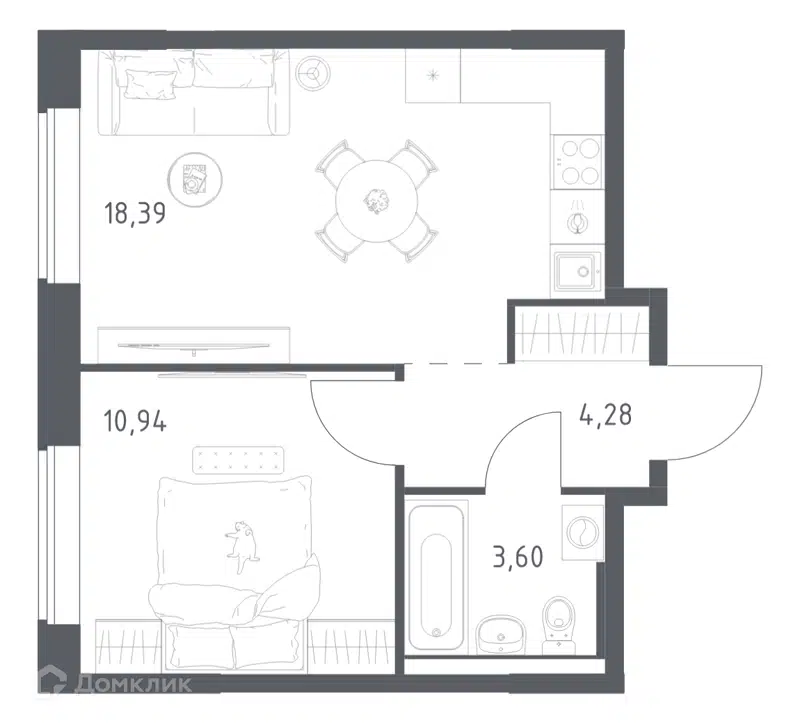 1-комнатная квартира 37.21 м² Большое Юрлово