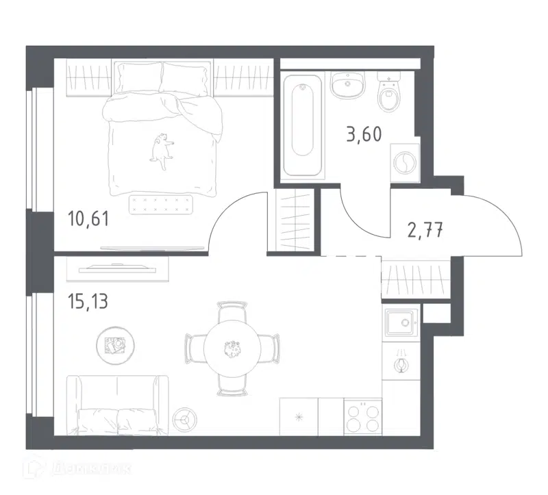 1-комнатная квартира 32.11 м² Большое Юрлово
