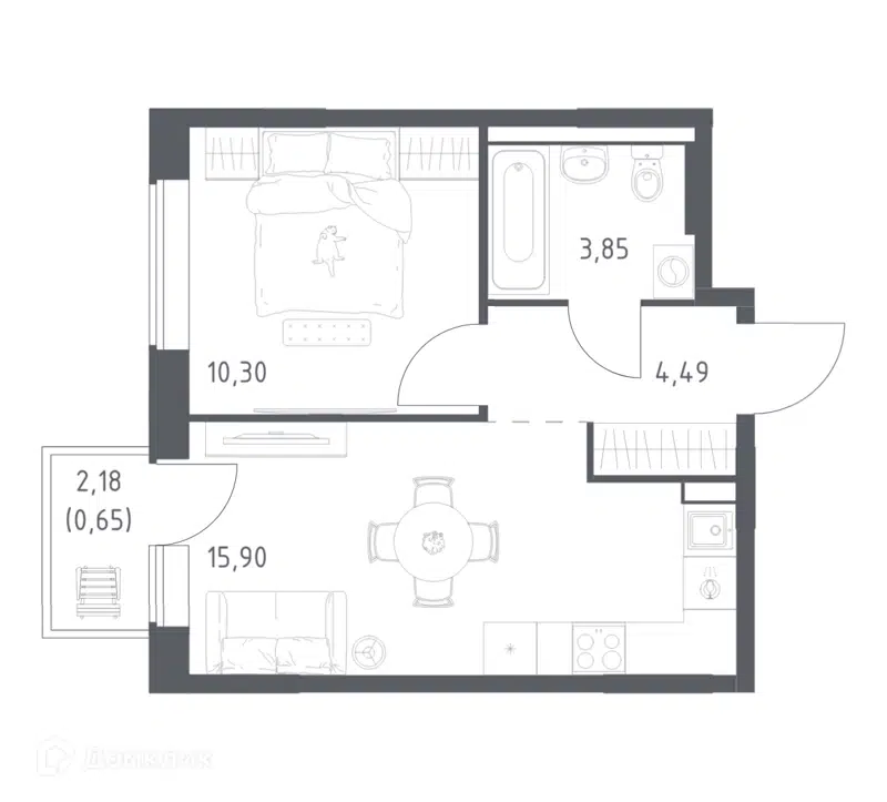 1-комнатная квартира 35.19 м² Большое Юрлово