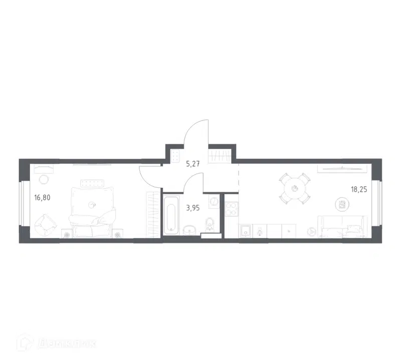1-комнатная квартира 44.27 м² Большое Юрлово