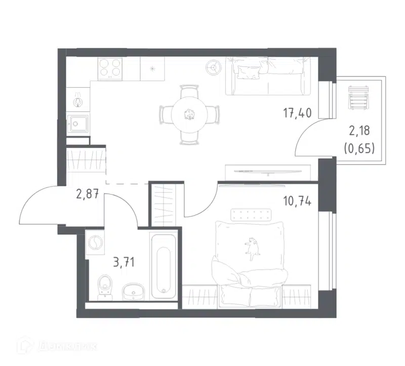 1-комнатная квартира 35.37 м² Большое Юрлово