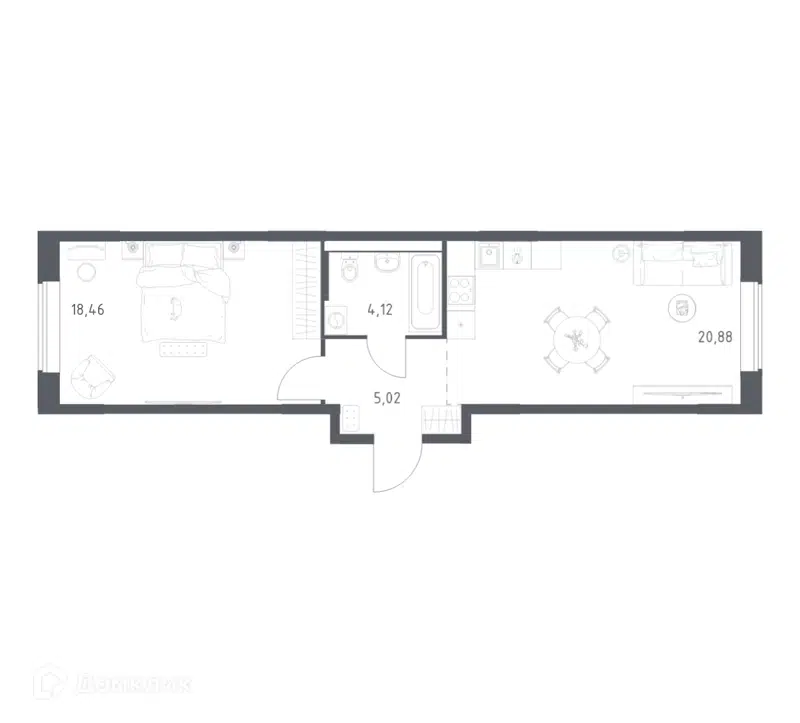 1-комнатная квартира 48.48 м² Большое Юрлово