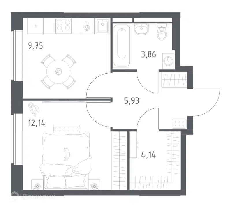 1-комнатная квартира 35.82 м² Большое Юрлово