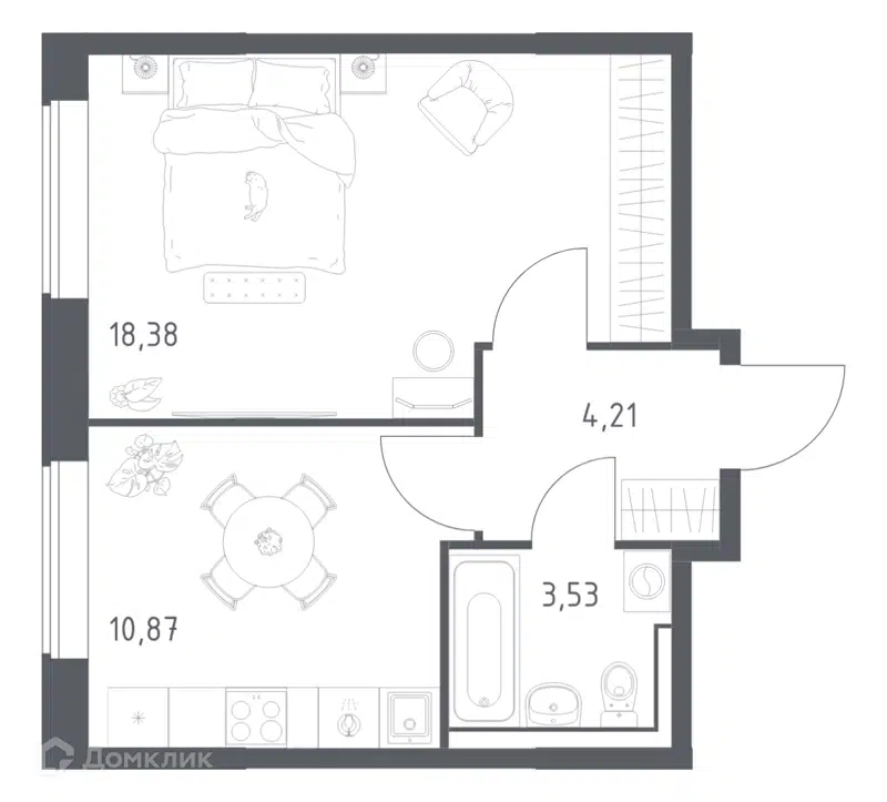 1-комнатная квартира 36.99 м² Большое Юрлово
