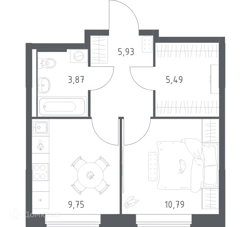 1-комнатная квартира 35.83 м² Большое Юрлово
