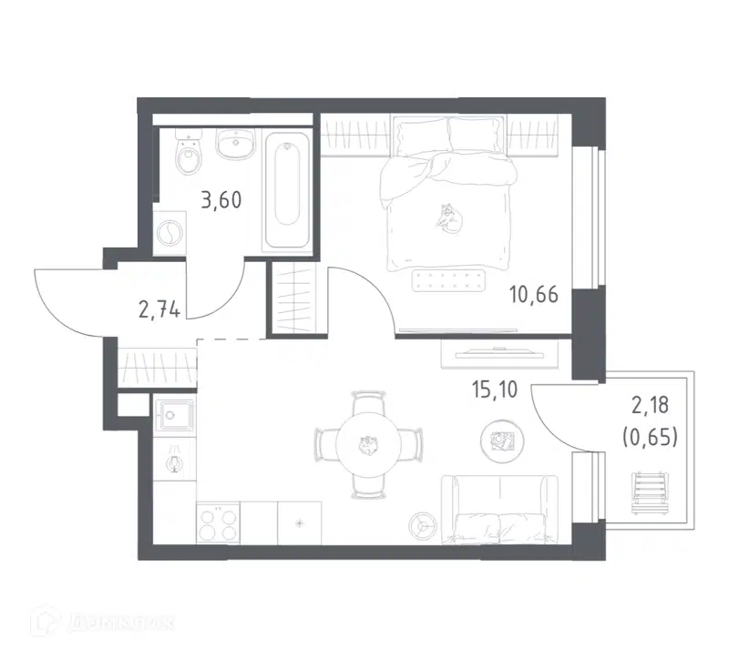 1-комнатная квартира 32.75 м² Большое Юрлово