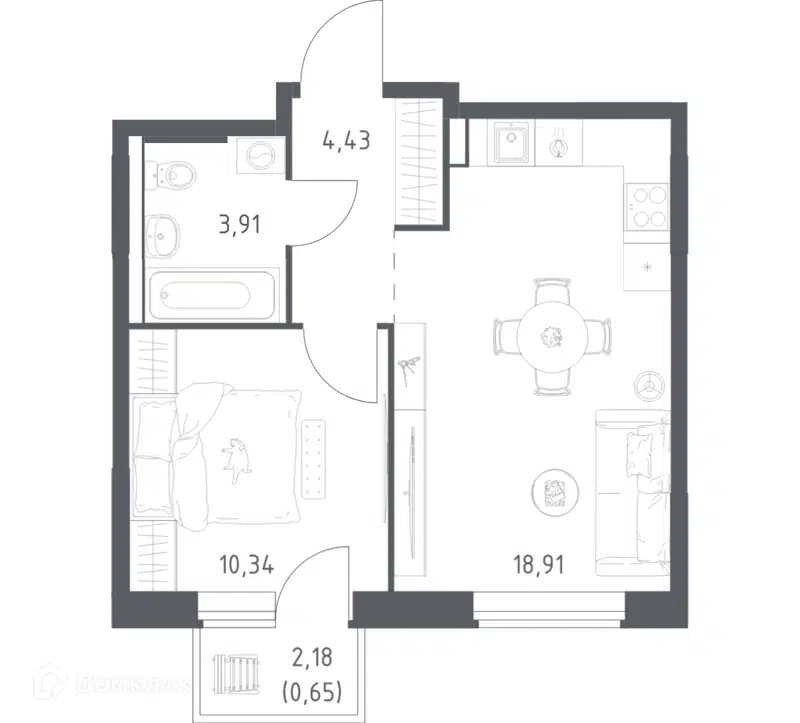 1-комнатная квартира 38.24 м² Большое Юрлово