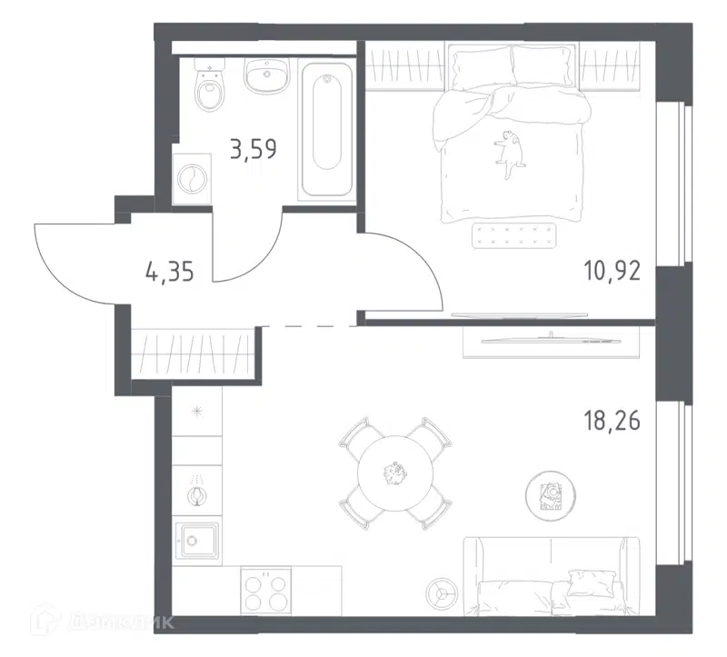 1-комнатная квартира 37.12 м² Большое Юрлово