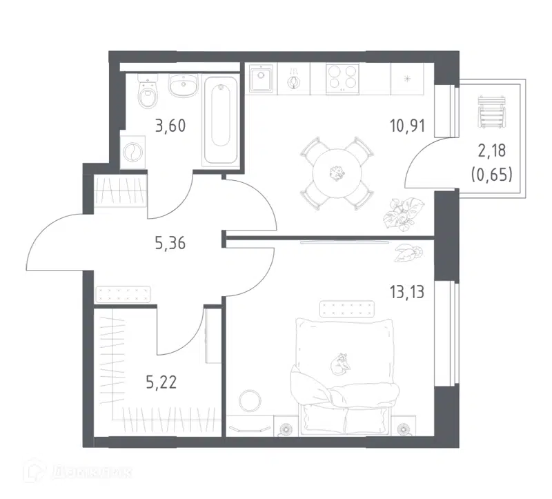1-комнатная квартира 38.87 м² Большое Юрлово