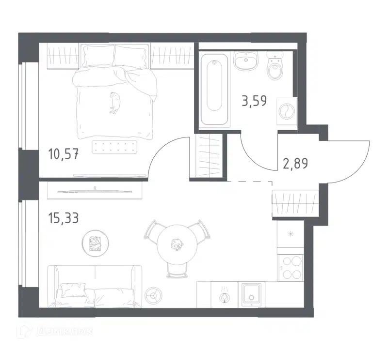 1-комнатная квартира 32.38 м² Большое Юрлово
