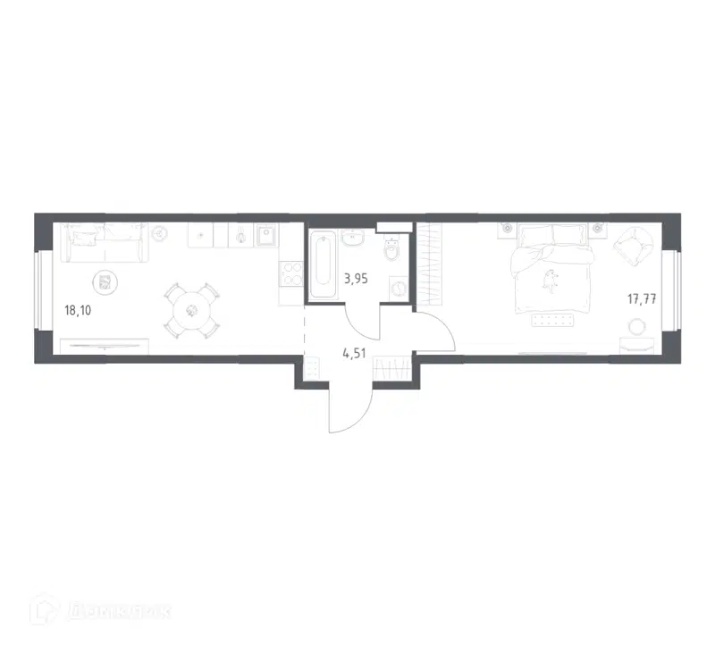 1-комнатная квартира 44.33 м² Большое Юрлово