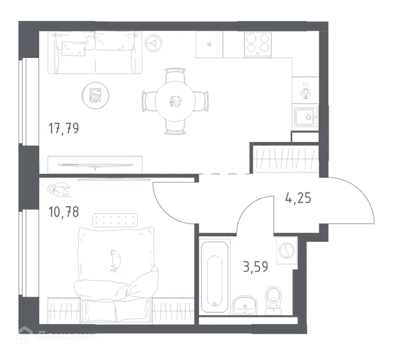 1-комнатная квартира 36.41 м² Большое Юрлово