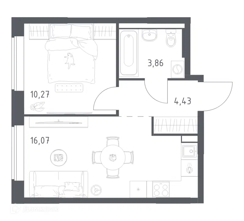 1-комнатная квартира 34.63 м² Большое Юрлово