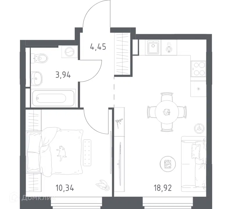 1-комнатная квартира 37.65 м² Большое Юрлово