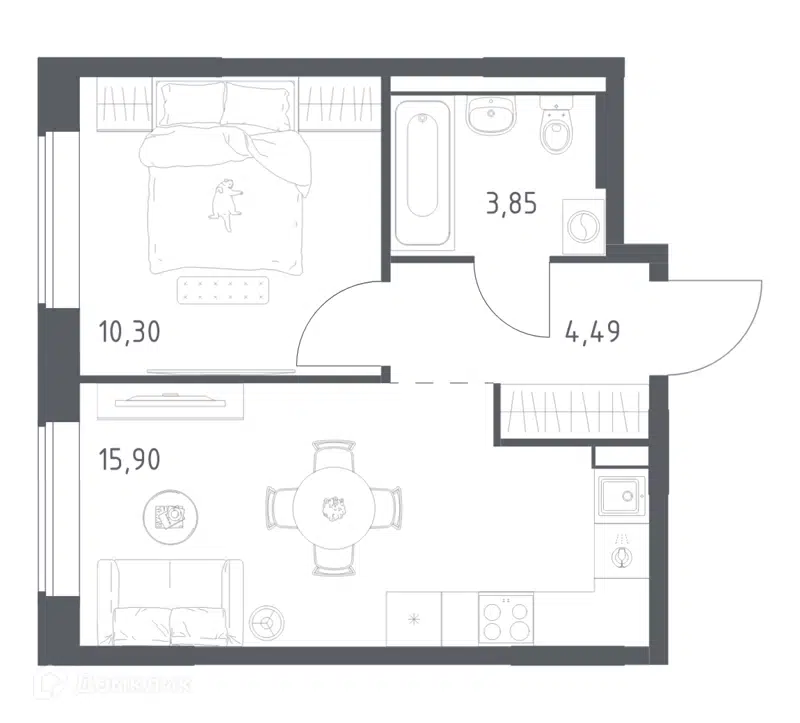 1-комнатная квартира 34.54 м² Большое Юрлово