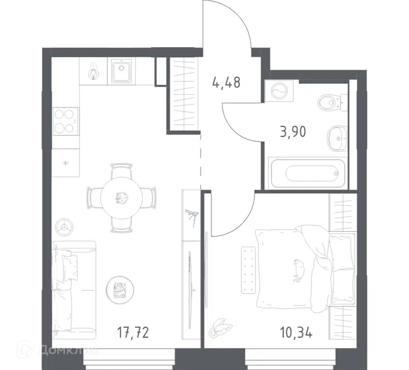 1-комнатная квартира 36.44 м² Большое Юрлово
