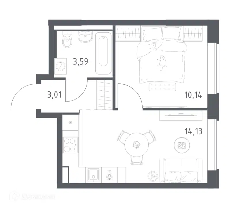1-комнатная квартира 30.87 м² Большое Юрлово
