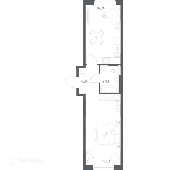 1-комнатная квартира 44.29 м² Большое Юрлово