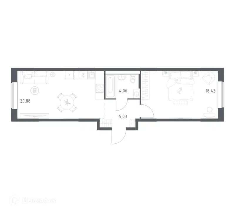 1-комнатная квартира 48.4 м² Большое Юрлово