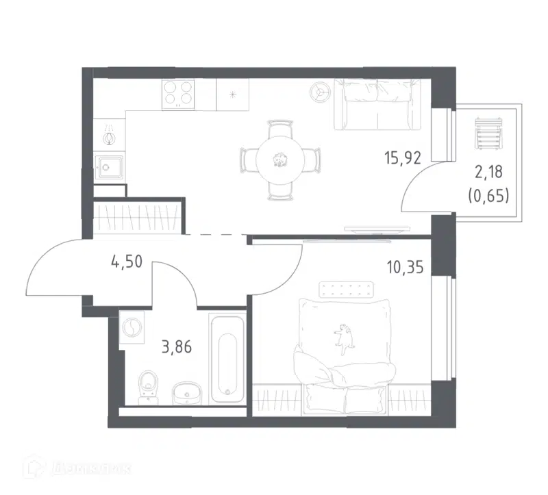 1-комнатная квартира 35.28 м² Большое Юрлово