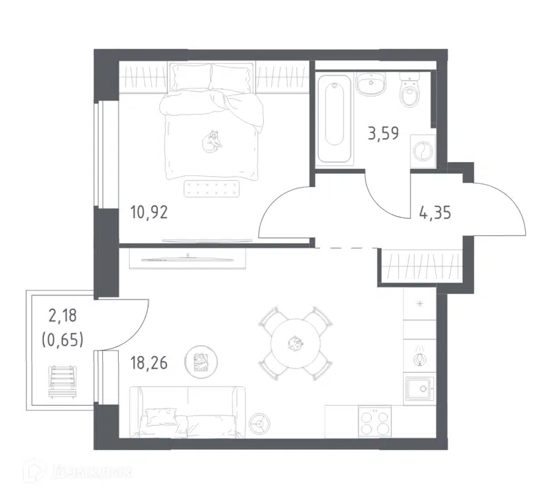 1-комнатная квартира 37.77 м² Большое Юрлово