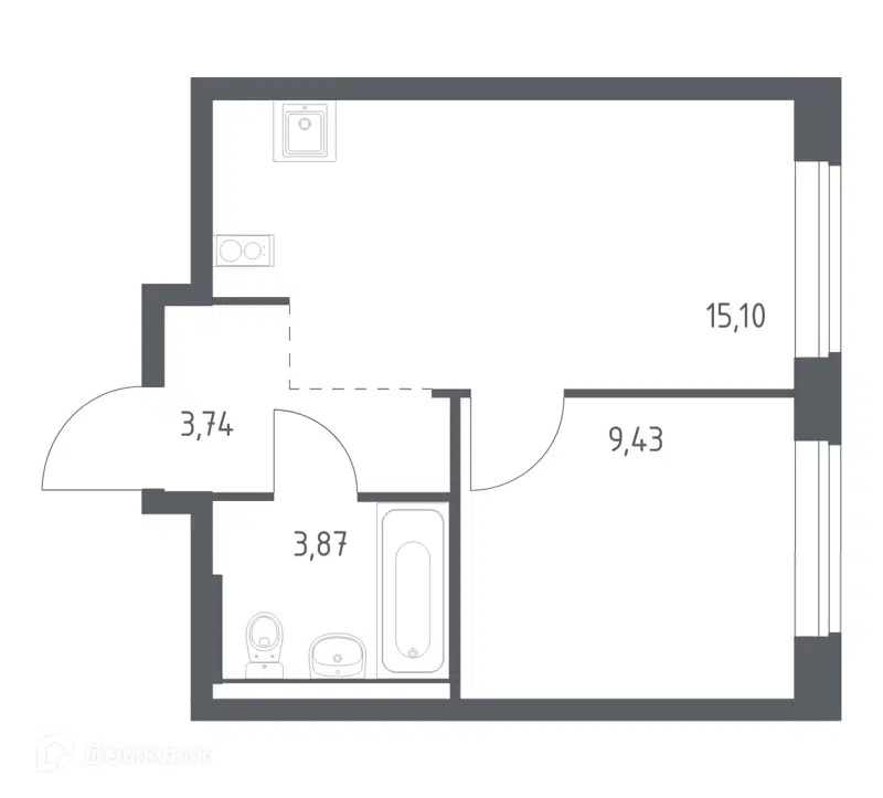 1-комнатная квартира 32.09 м² Большое Юрлово