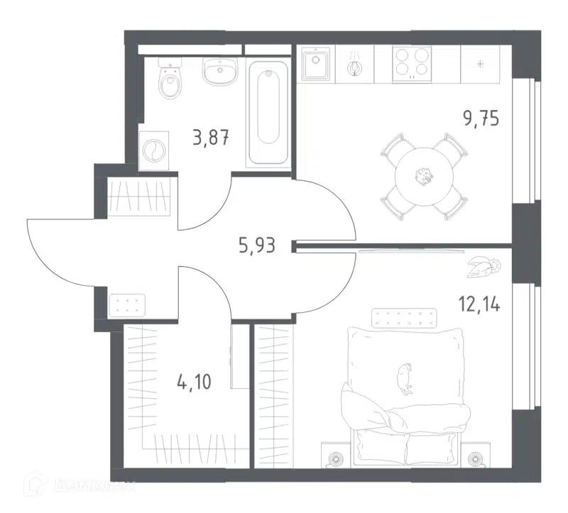 1-комнатная квартира 35.79 м² Большое Юрлово