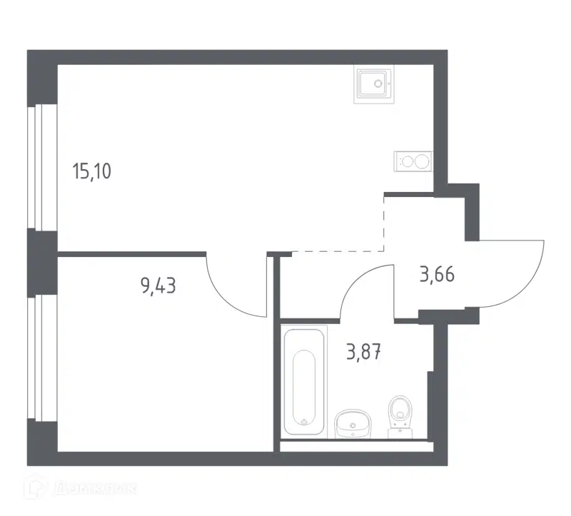 1-комнатная квартира 32 м² Большое Юрлово