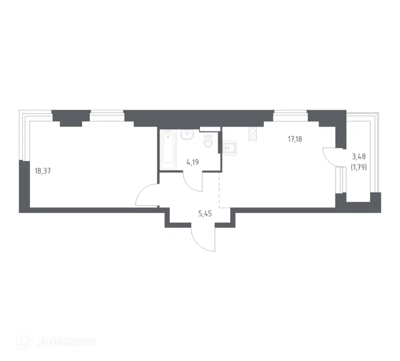 1-комнатная квартира 48.59 м² Большое Юрлово