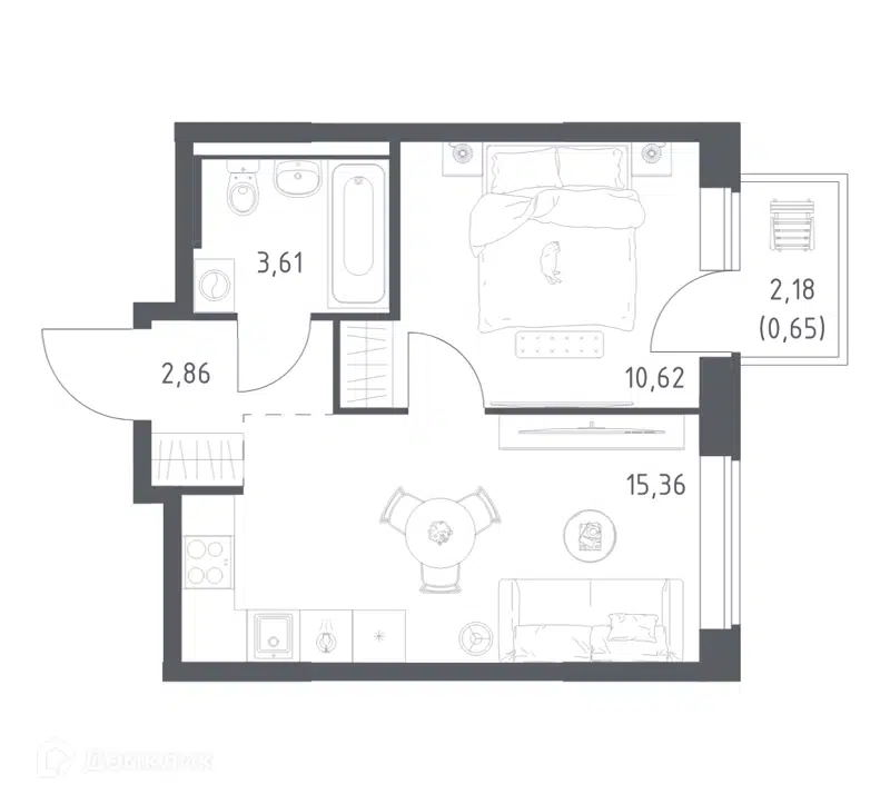 1-комнатная квартира 33.1 м² Большое Юрлово
