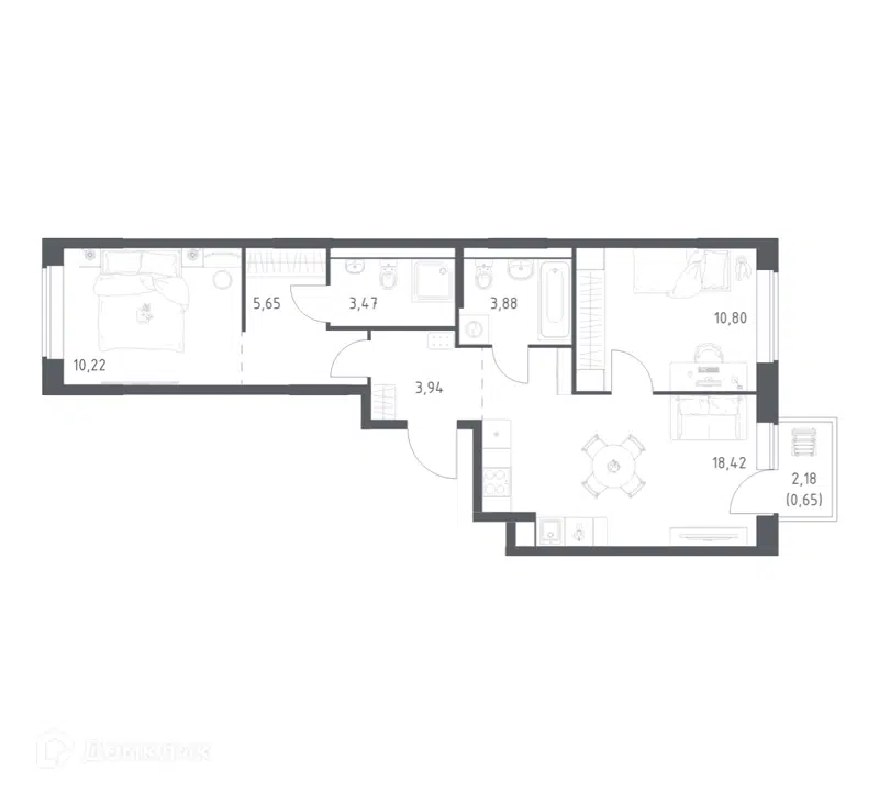 2-комнатная квартира 57.03 м² Большое Юрлово