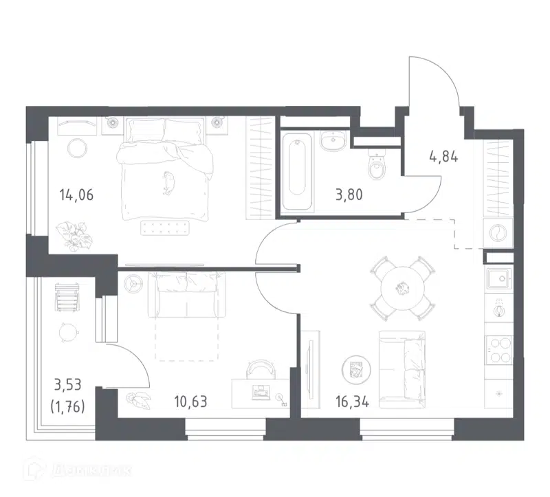 2-комнатная квартира 51.43 м² Большое Юрлово