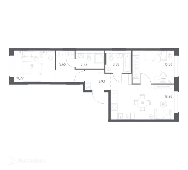 2-комнатная квартира 57.23 м² Большое Юрлово