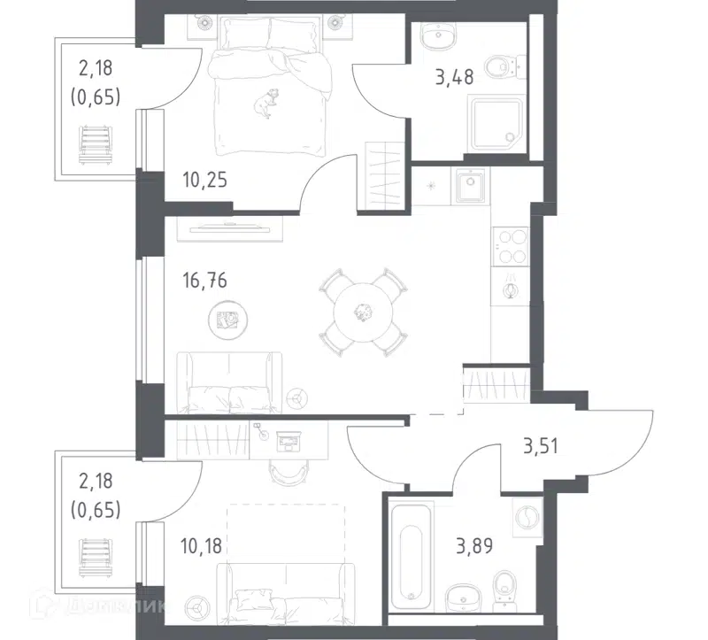 2-комнатная квартира 49.37 м² Большое Юрлово