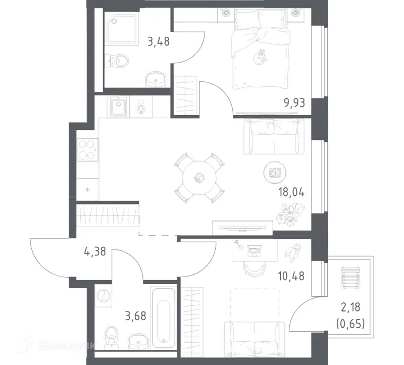 2-комнатная квартира 50.64 м² Большое Юрлово
