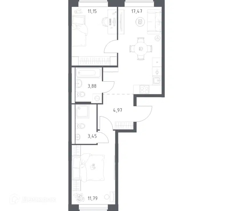 2-комнатная квартира 52.71 м² Большое Юрлово