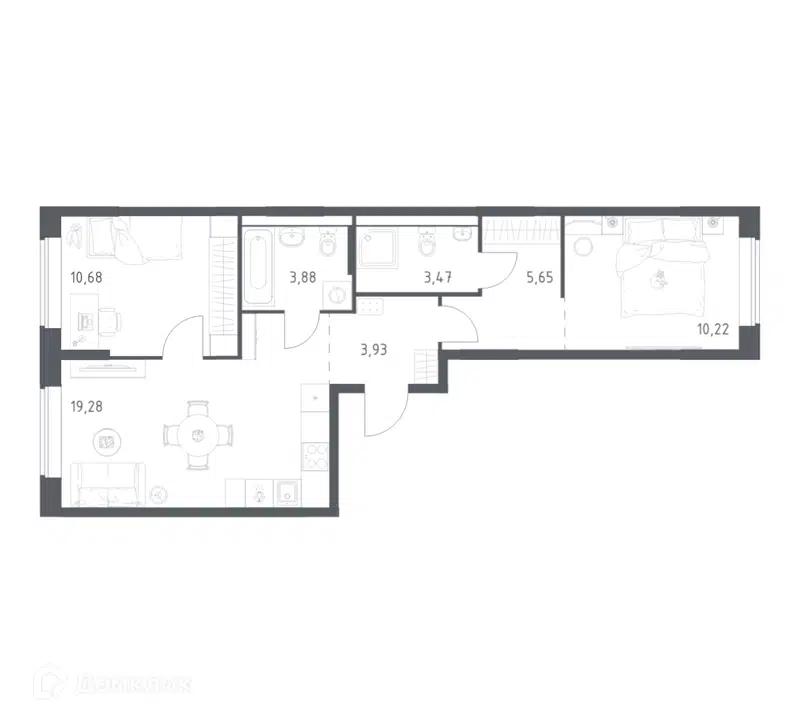 2-комнатная квартира 57.11 м² Большое Юрлово