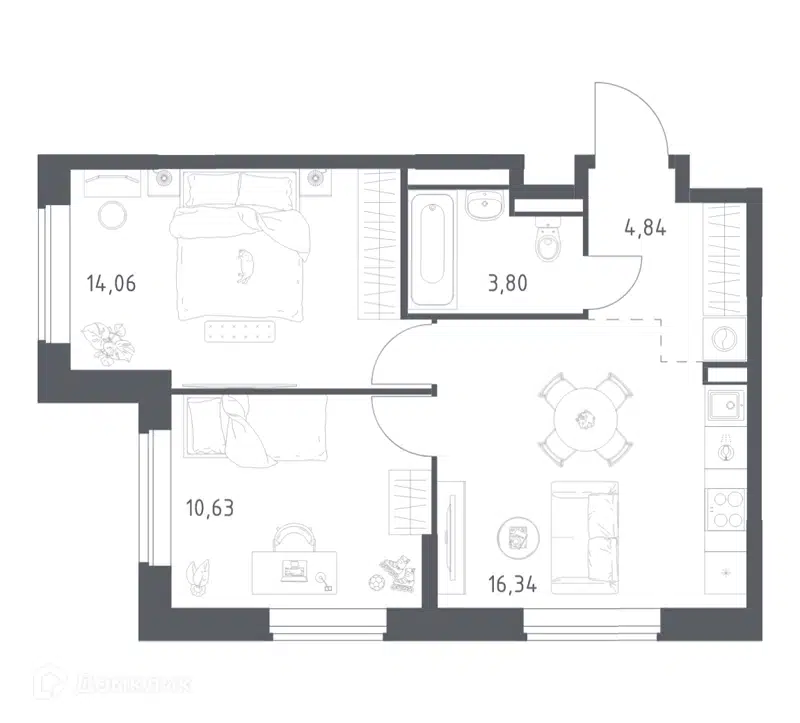 2-комнатная квартира 49.67 м² Большое Юрлово