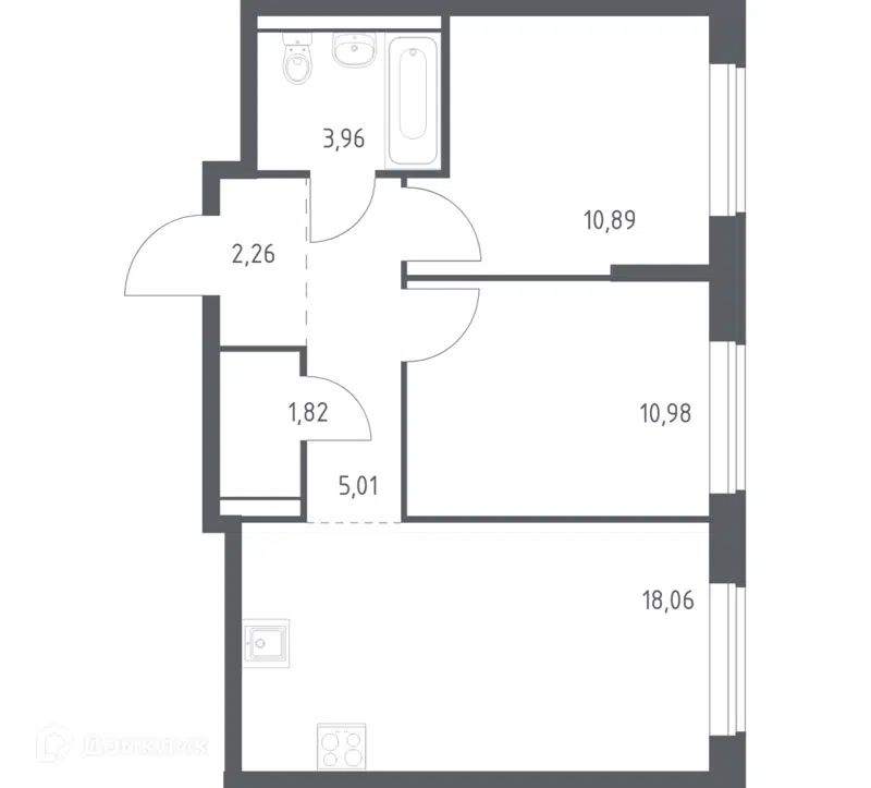 2-комнатная квартира 52.42 м² Большое Юрлово