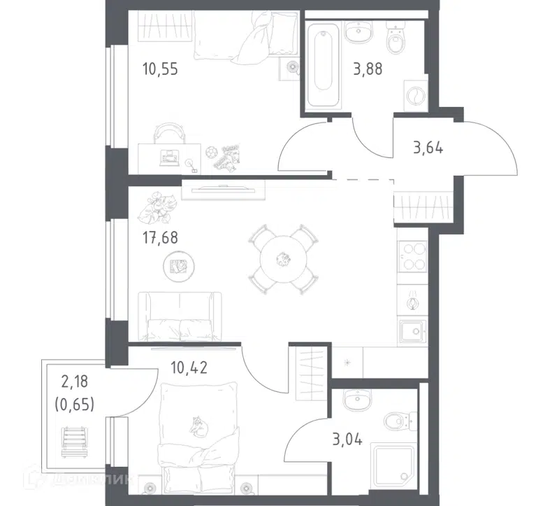 2-комнатная квартира 49.86 м² Большое Юрлово
