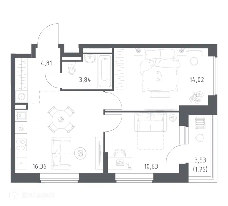 2-комнатная квартира 51.42 м² Большое Юрлово