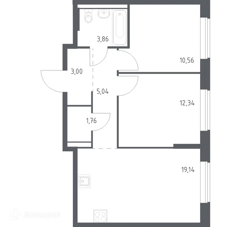 2-комнатная квартира 55.14 м² Большое Юрлово