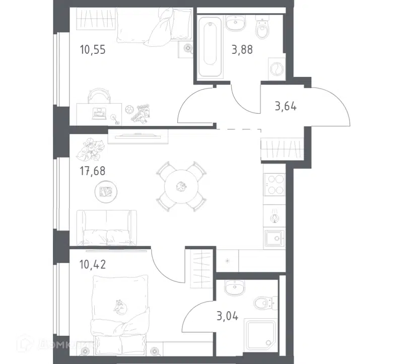 2-комнатная квартира 49.21 м² Большое Юрлово