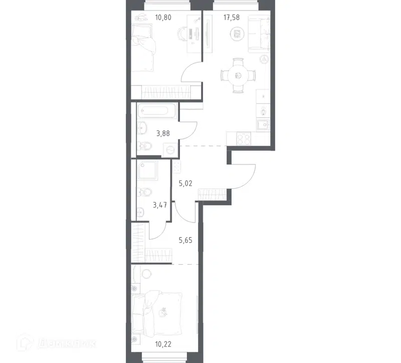 2-комнатная квартира 56.62 м² Большое Юрлово